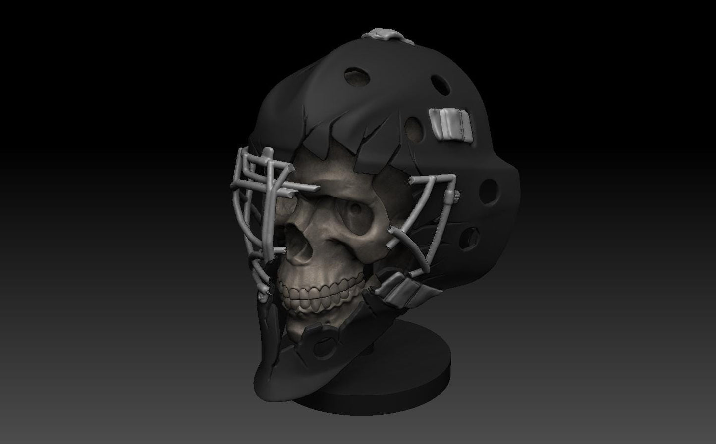 Skull head broken hockey goalie mask 3D printed