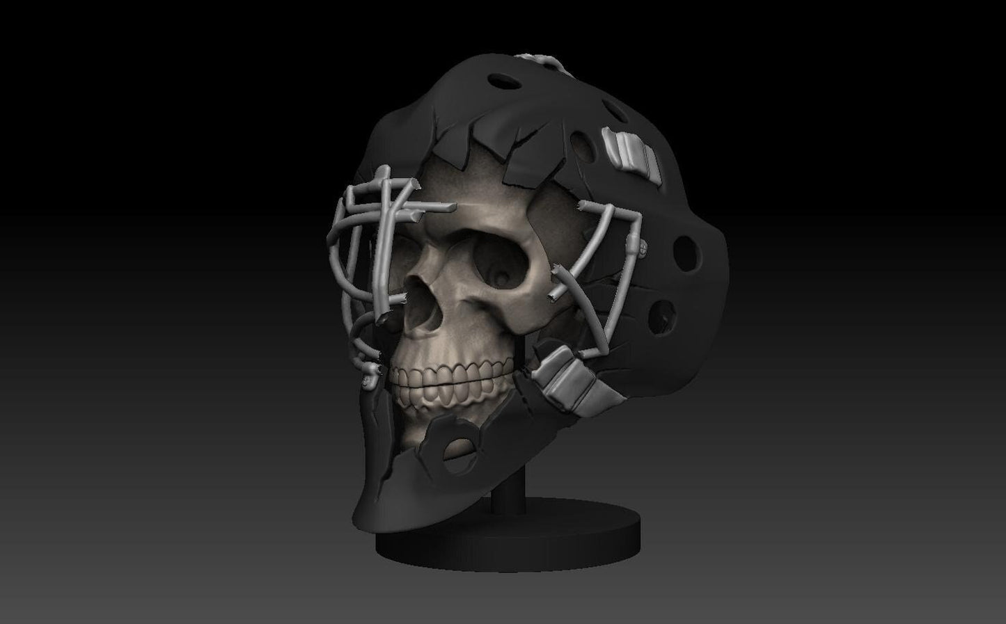 Skull head broken hockey goalie mask 3D printed
