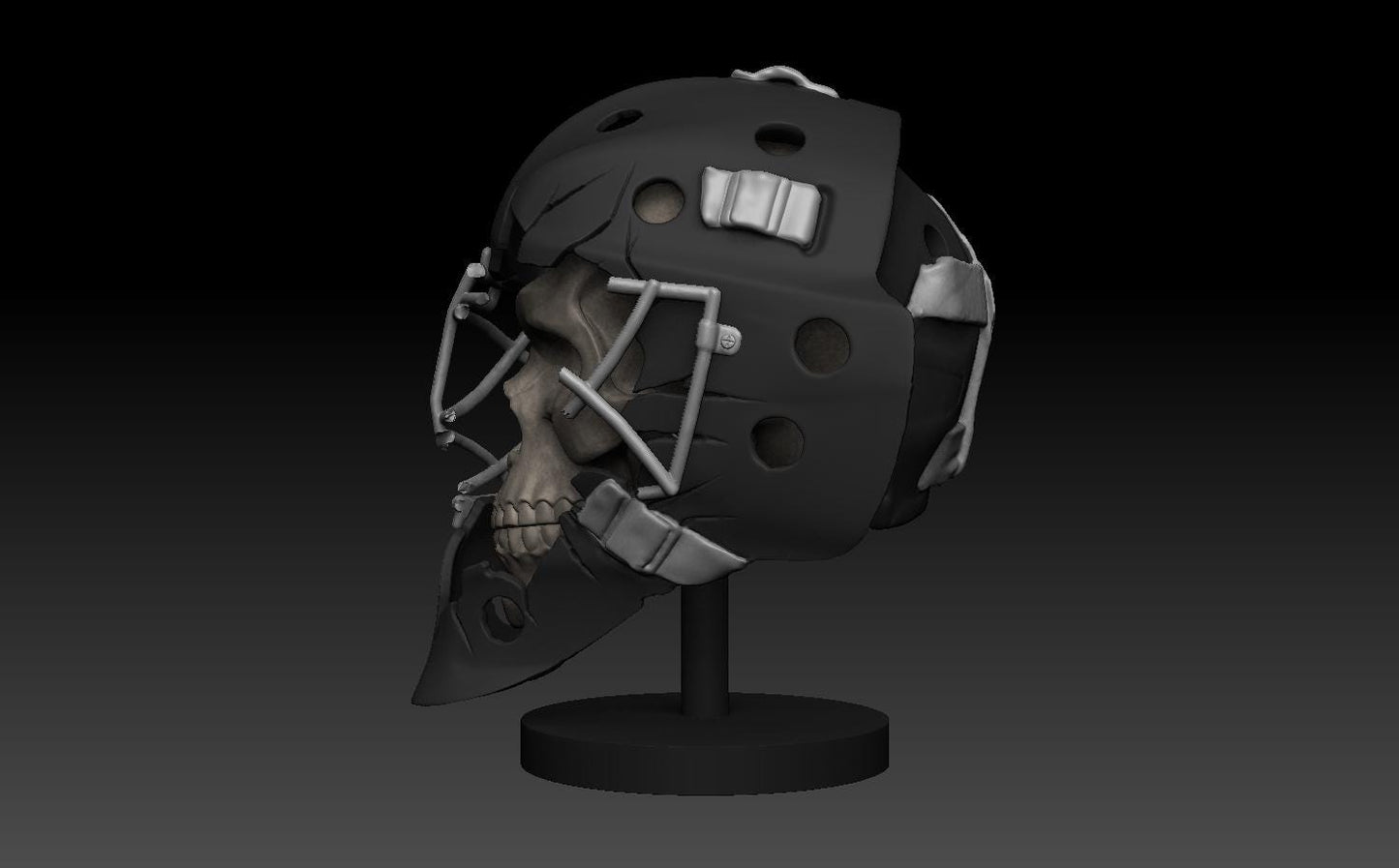 Skull head broken hockey goalie mask 3D printed